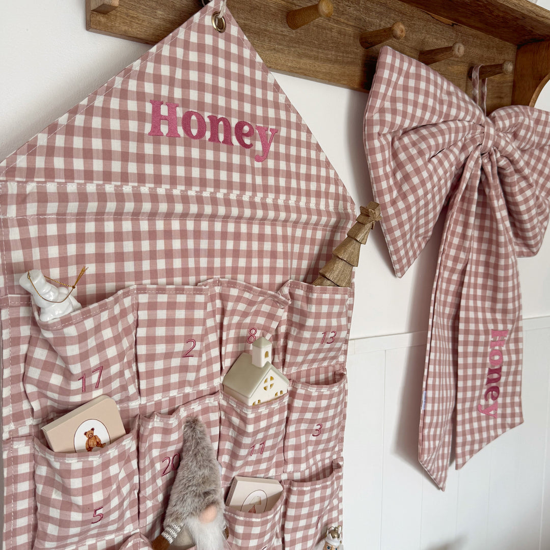 Mabel & Fox - Personalised Pink Gingham Advent Calendar - Embroidered