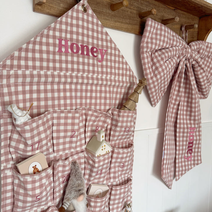 Mabel & Fox - Personalised Pink Gingham Advent Calendar - Embroidered