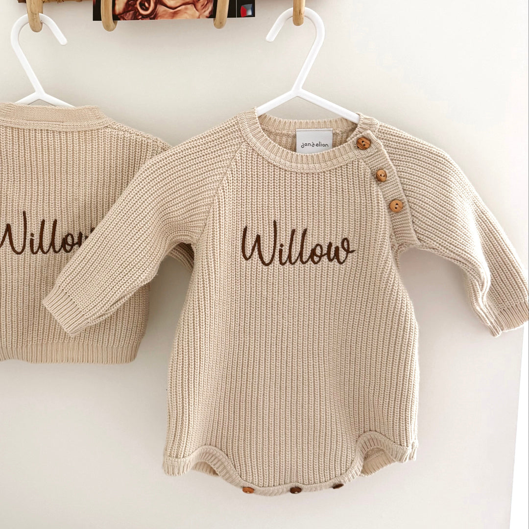 Mabel & Fox - Personalised Knitted Romper - Taupe