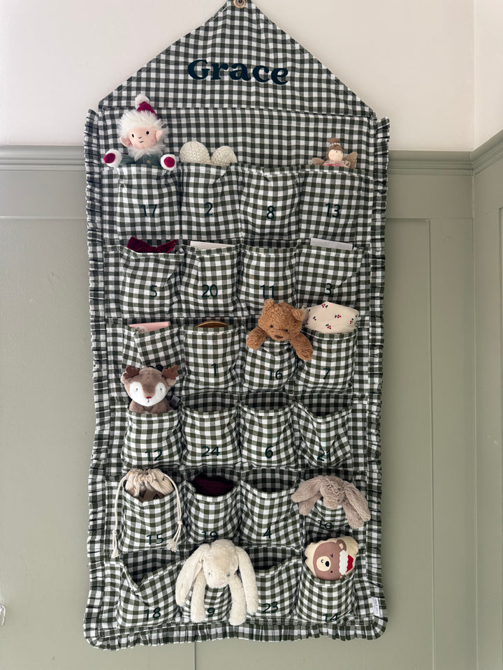 Mabel & Fox - Personalised Green Gingham Ruffle Advent Calendar - Embroidered