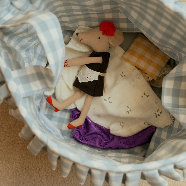Mabel & Fox - Gingham Ruffle Basket - Blue