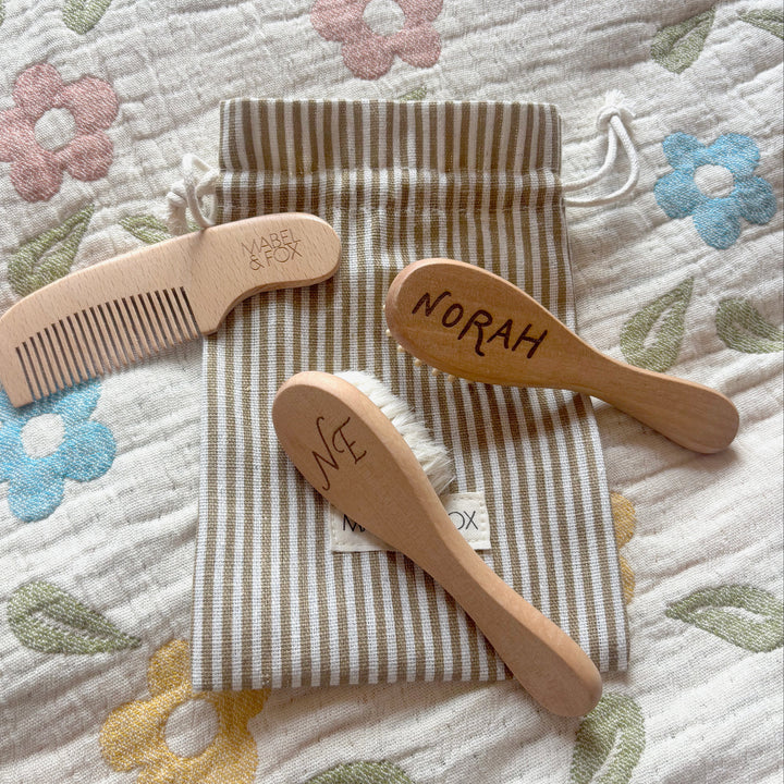 Mabel & Fox - Personalised Wooden Brush Set - Timeless Script - Mabel & Fox