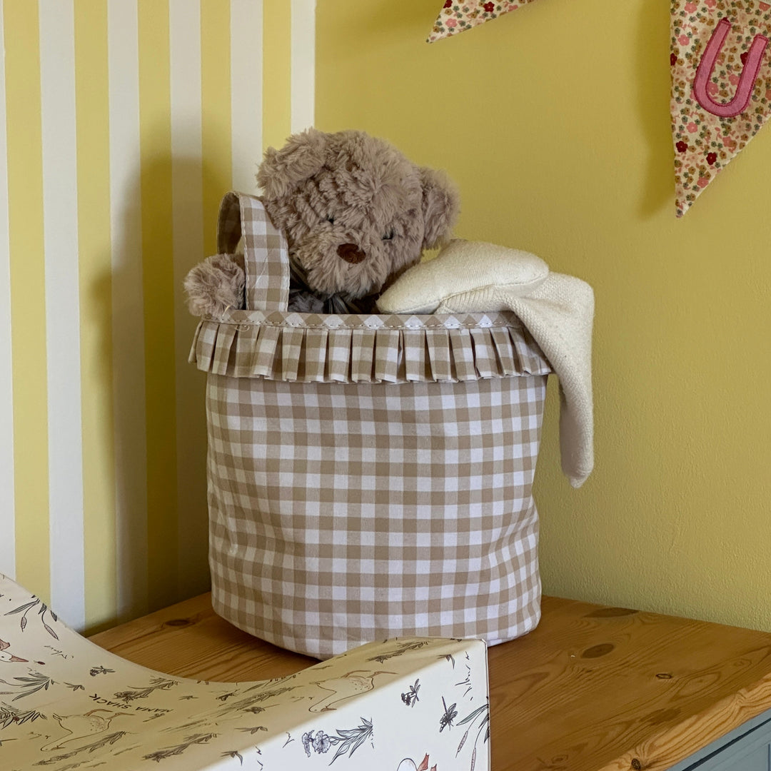 Mabel & Fox - Gingham Ruffle Basket - Beige