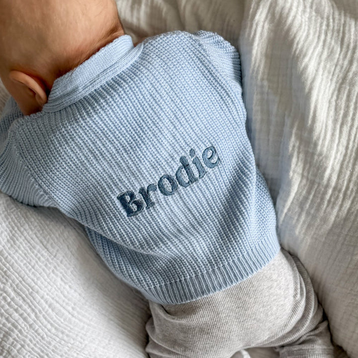 Mabel & Fox - Personalised Knitted Cardigan - Blue