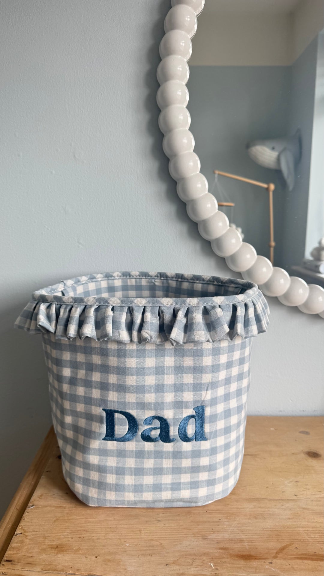 Mabel & Fox - Embroidered Gingham Ruffle Basket - Dad - Mabel & Fox