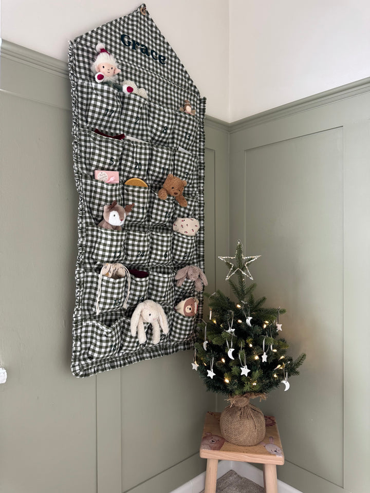 Mabel & Fox - Personalised Green Gingham Ruffle Advent Calendar - Embroidered
