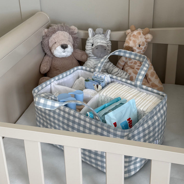 Mabel & Fox - Gingham Nappy Caddy - Blue