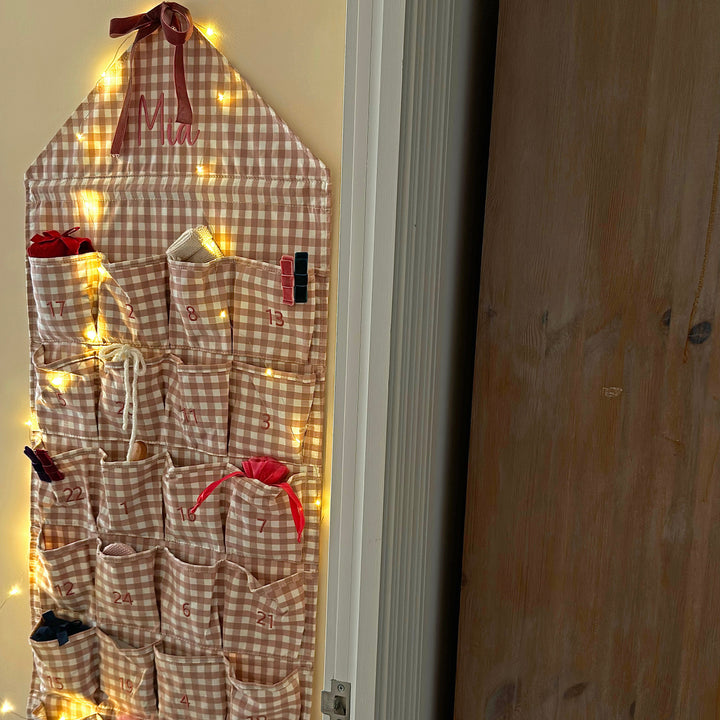 Mabel & Fox - Personalised Pink Gingham Advent Calendar - Embroidered