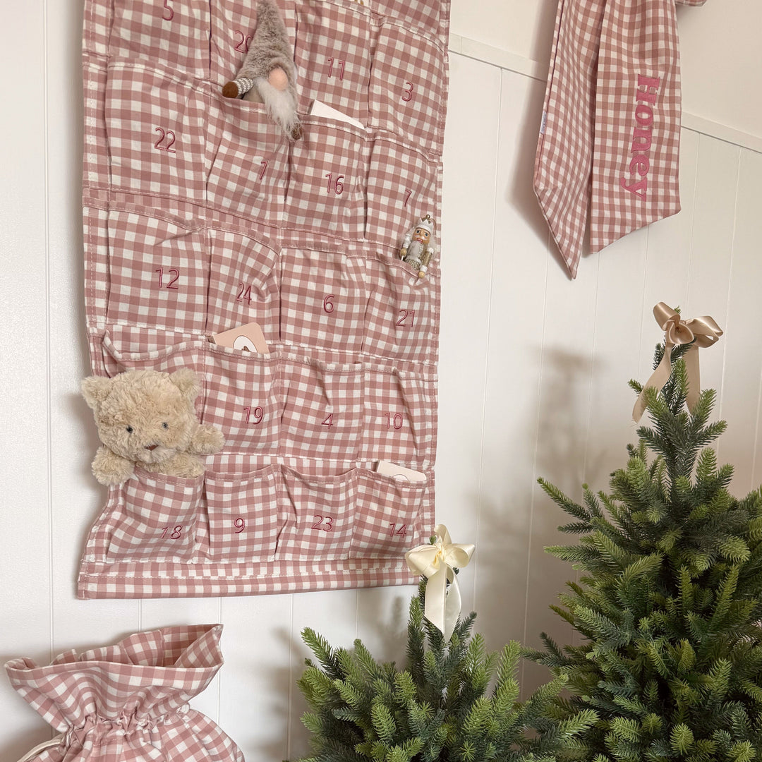 Mabel & Fox - Personalised Pink Gingham Advent Calendar - Embroidered