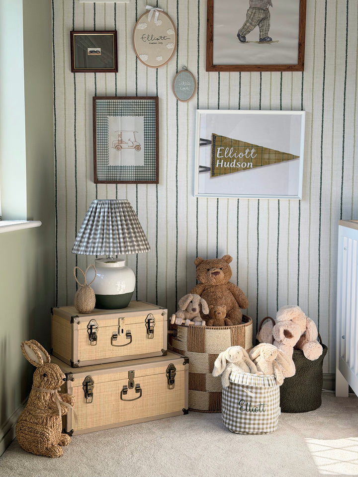 Mabel & Fox - Personalised Green Gingham Ruffle Basket - Embroidered - Mabel & Fox