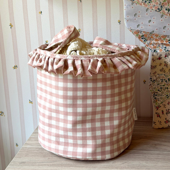 Mabel & Fox - Gingham Ruffle Basket - Pink