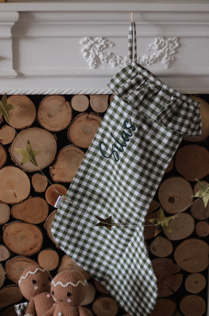 Mabel & Fox - Personalised Green Gingham Stocking - Embroidered - Mabel & Fox