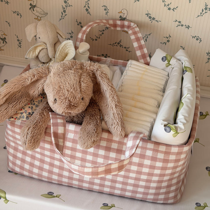 Mabel & Fox - Gingham Nappy Caddy - Pink