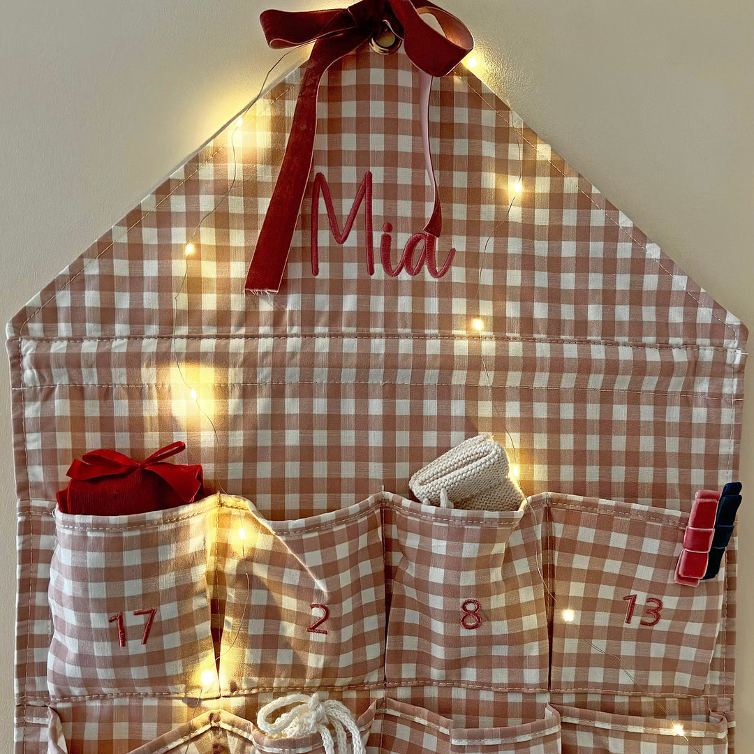 Mabel & Fox - Personalised Pink Gingham Advent Calendar - Embroidered