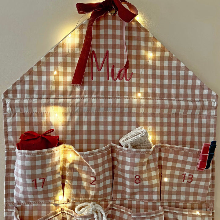 Mabel & Fox - Personalised Pink Gingham Advent Calendar - Embroidered