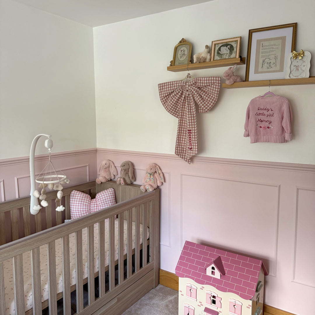 Mabel & Fox - Personalised Pink Gingham Bow - Embroidered