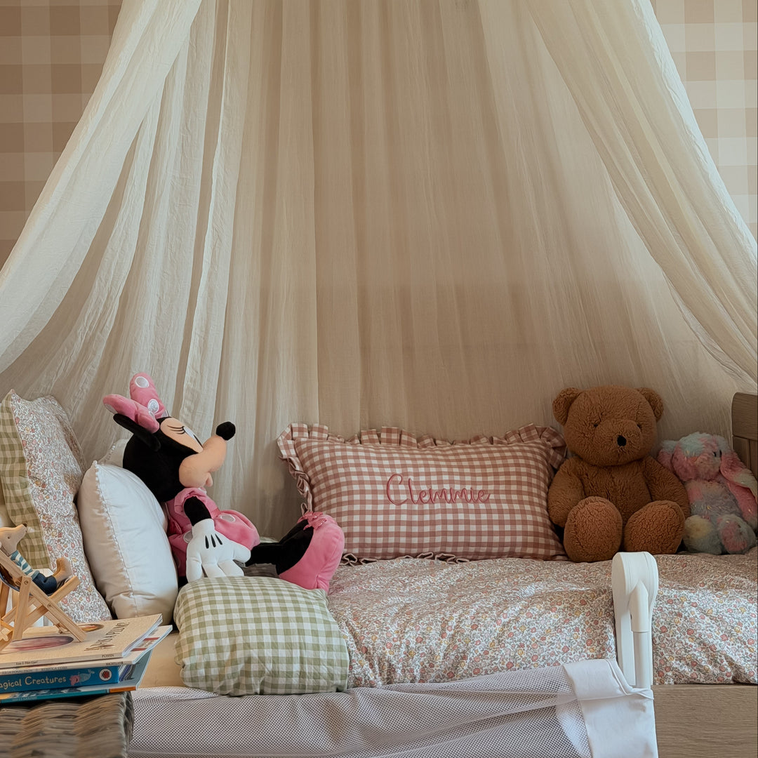 Mabel & Fox - Personalised Gingham Ruffle Cushion Cover - Pink