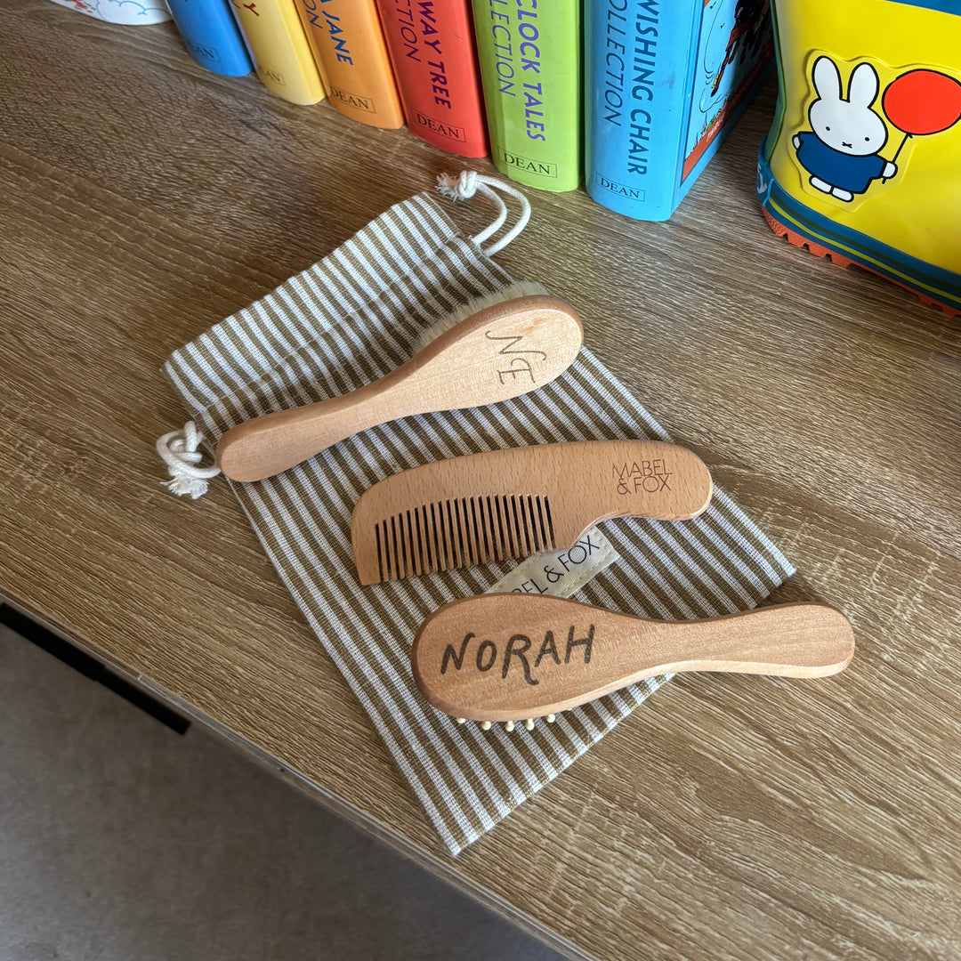 Mabel & Fox - Personalised Wooden Brush Set - Timeless Script - Mabel & Fox