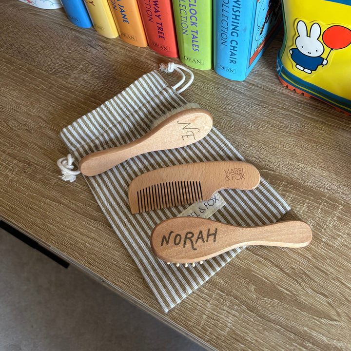 Mabel & Fox - Personalised Wooden Brush Set - Timeless Script - Mabel & Fox