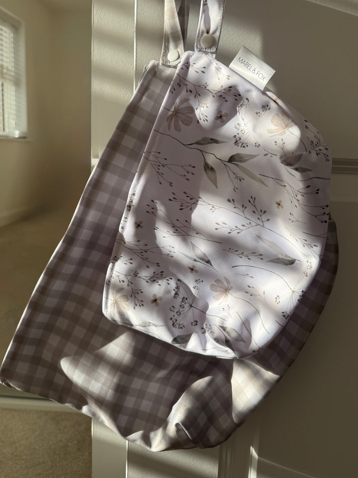 Mabel & Fox - 2 Pcs Wet Bag Set - Natural Wildflowers & Beige Gingham - Mabel & Fox