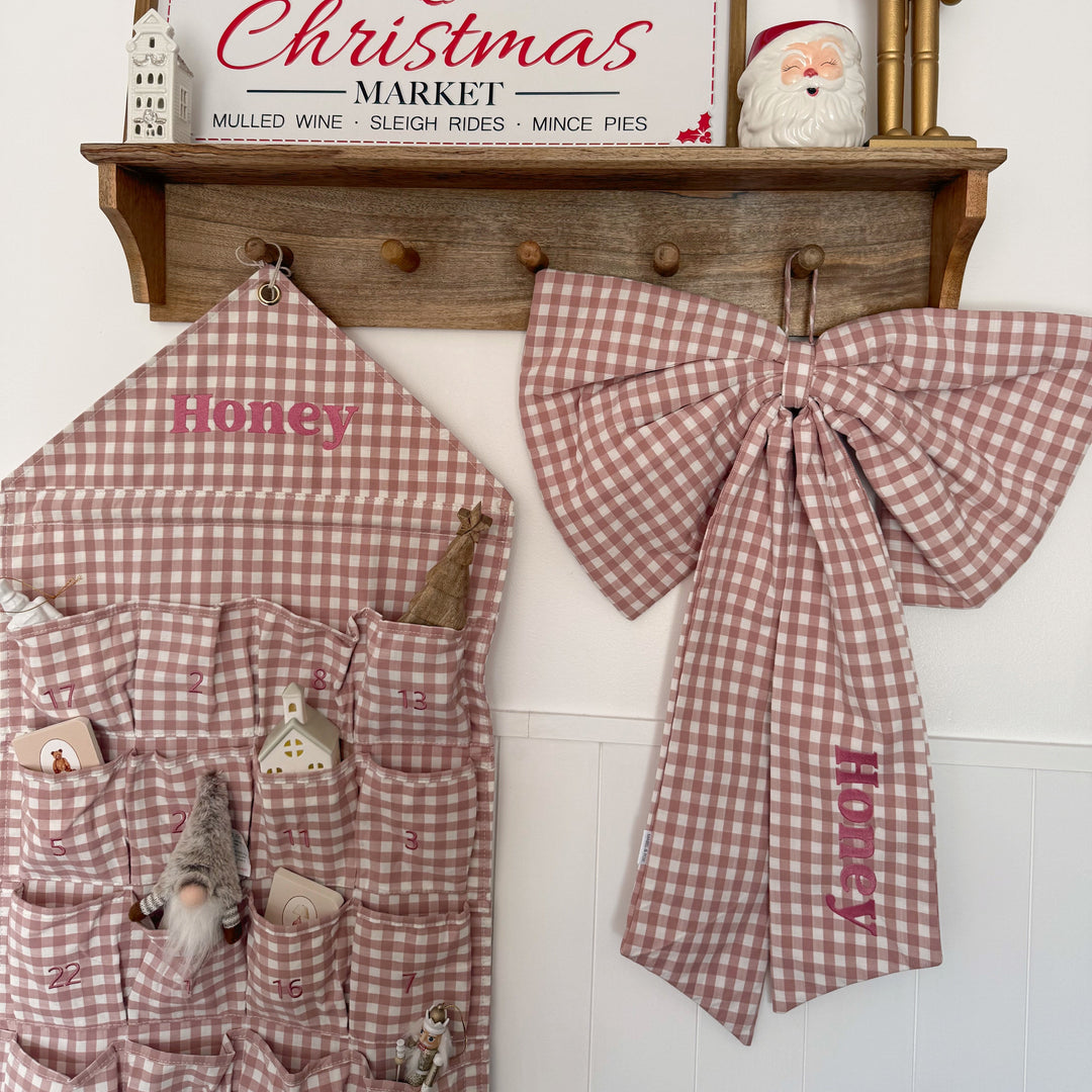 Mabel & Fox - Personalised Pink Gingham Bow - Embroidered