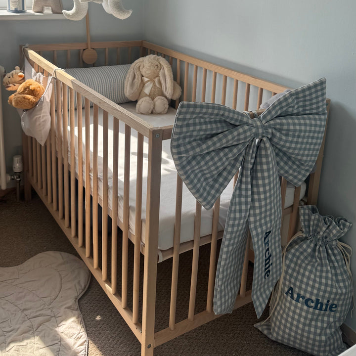 Mabel & Fox - Personalised Blue Gingham Bow - Embroidered