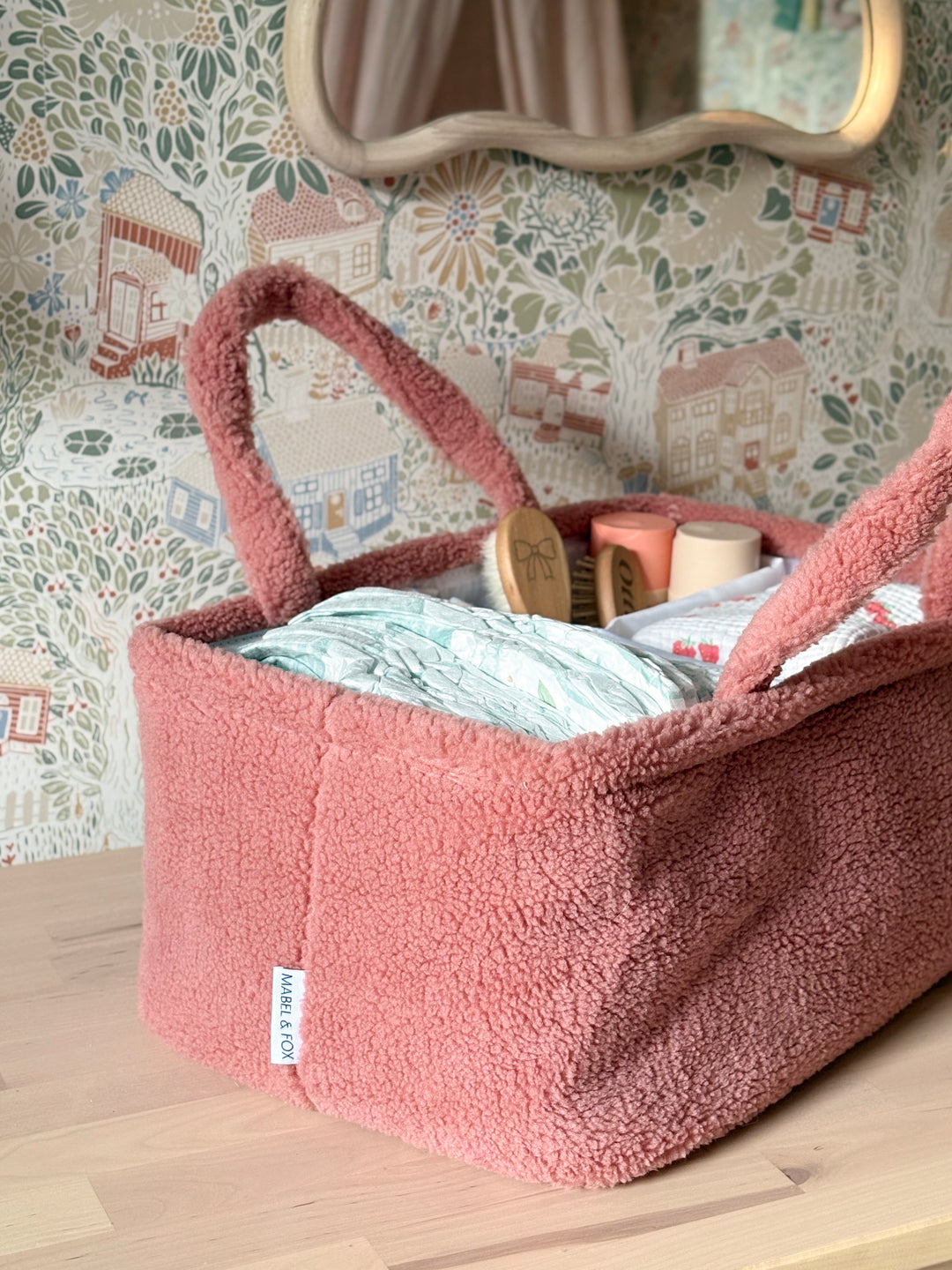 Mabel & Fox - Teddy Nappy Caddy - Rose Pink