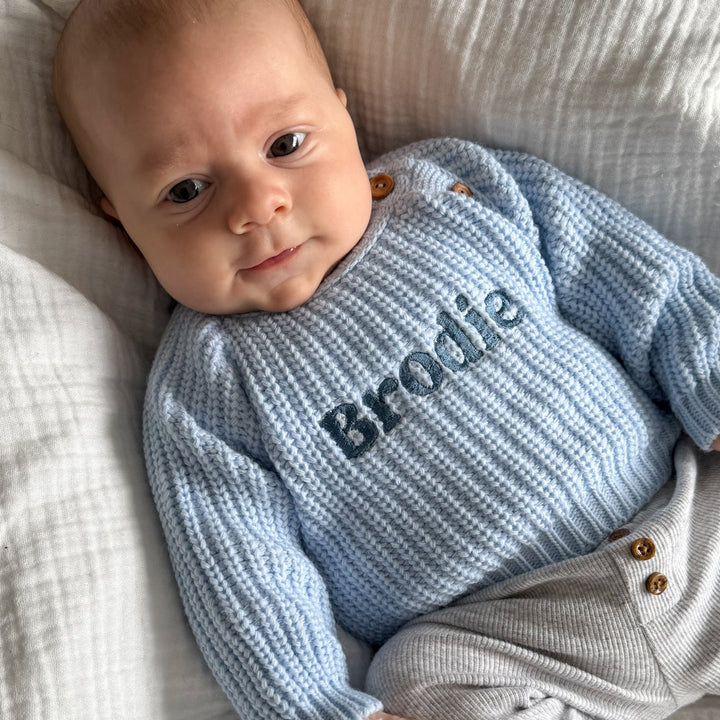 Mabel & Fox - Personalised Knitted Jumper - Blue