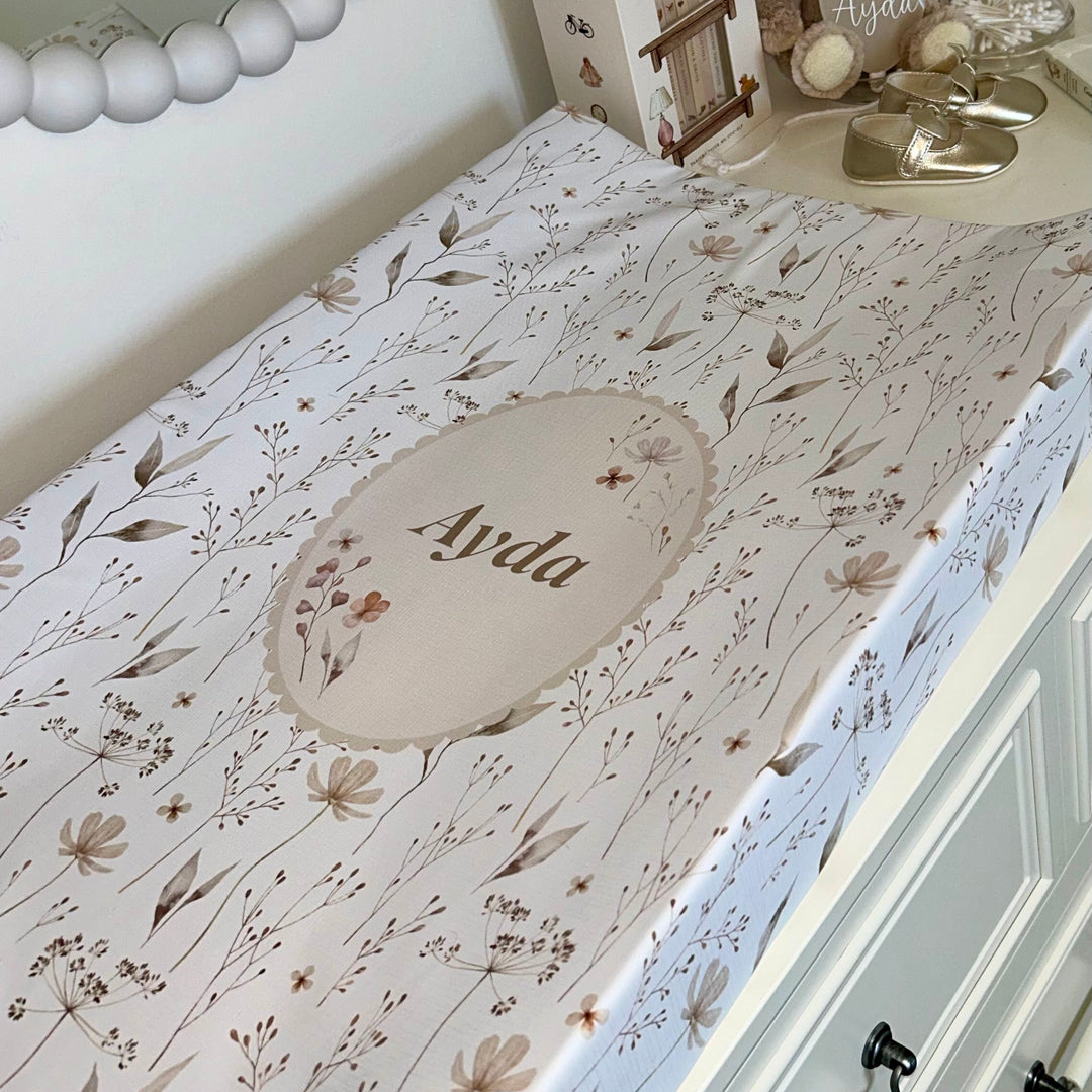 Mabel & Fox - Personalised Wedge Baby Changing Mat - Natural Wildflowers - Mabel & Fox