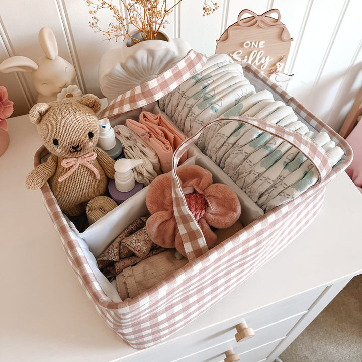 Mabel & Fox - Gingham Nappy Caddy - Pink