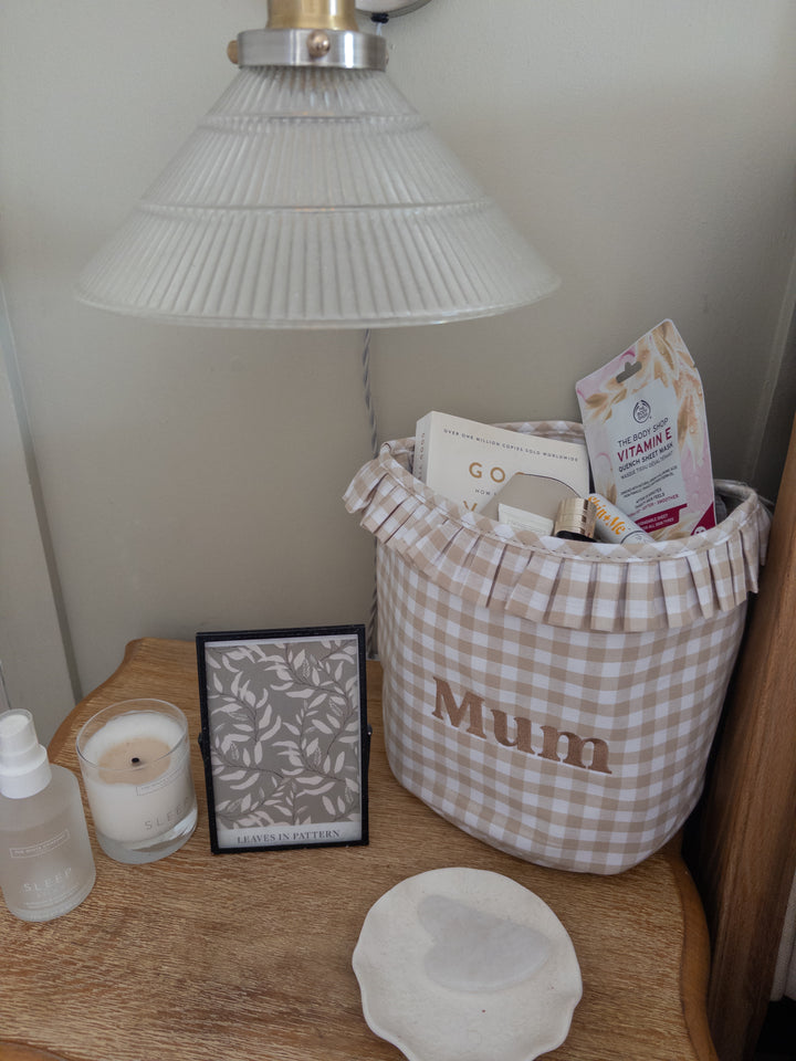 Mabel & Fox - Embroidered Gingham Ruffle Basket - Mum - Mabel & Fox