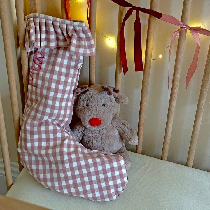 Mabel & Fox - Personalised Pink Gingham Stocking - Embroidered
