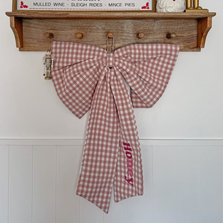 Mabel & Fox - Personalised Pink Gingham Bow - Embroidered
