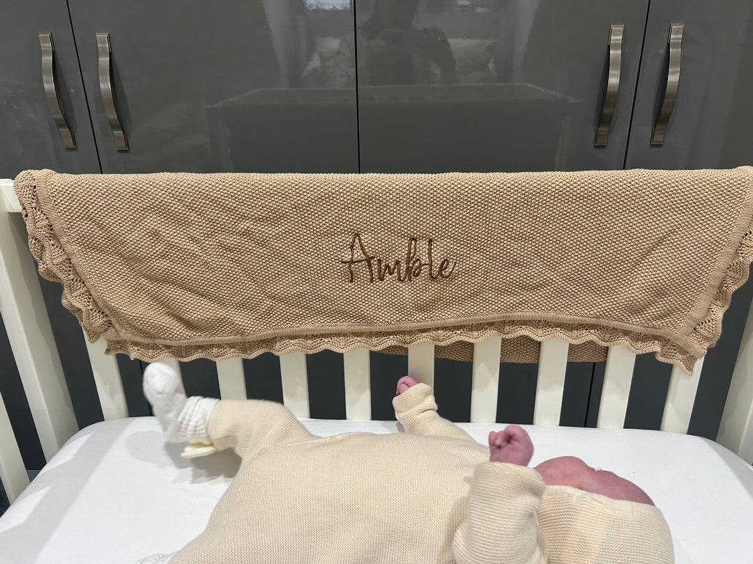 Mabel & Fox - Personalised Knitted Baby Blanket - Caramel