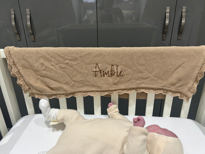 Mabel & Fox - Personalised Knitted Baby Blanket - Caramel