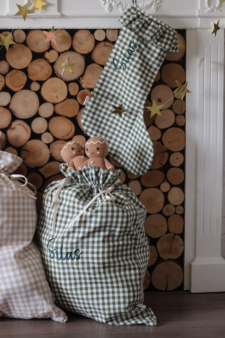 Mabel & Fox - Personalised Green Gingham Gift Sack - Embroidered - Mabel & Fox
