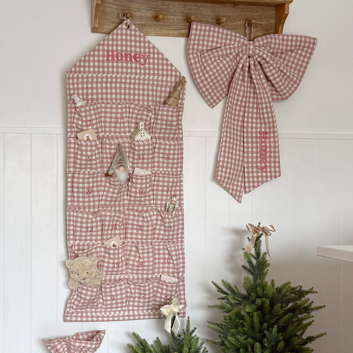 Mabel & Fox - Personalised Pink Gingham Advent Calendar - Embroidered