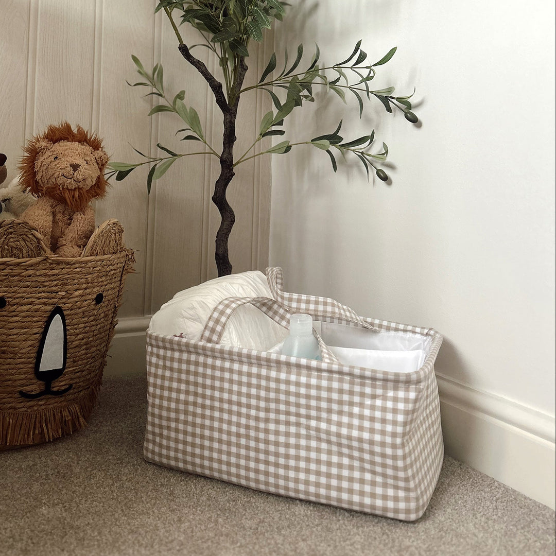 Mabel & Fox - Gingham Nappy Caddy - Beige - Mabel & Fox