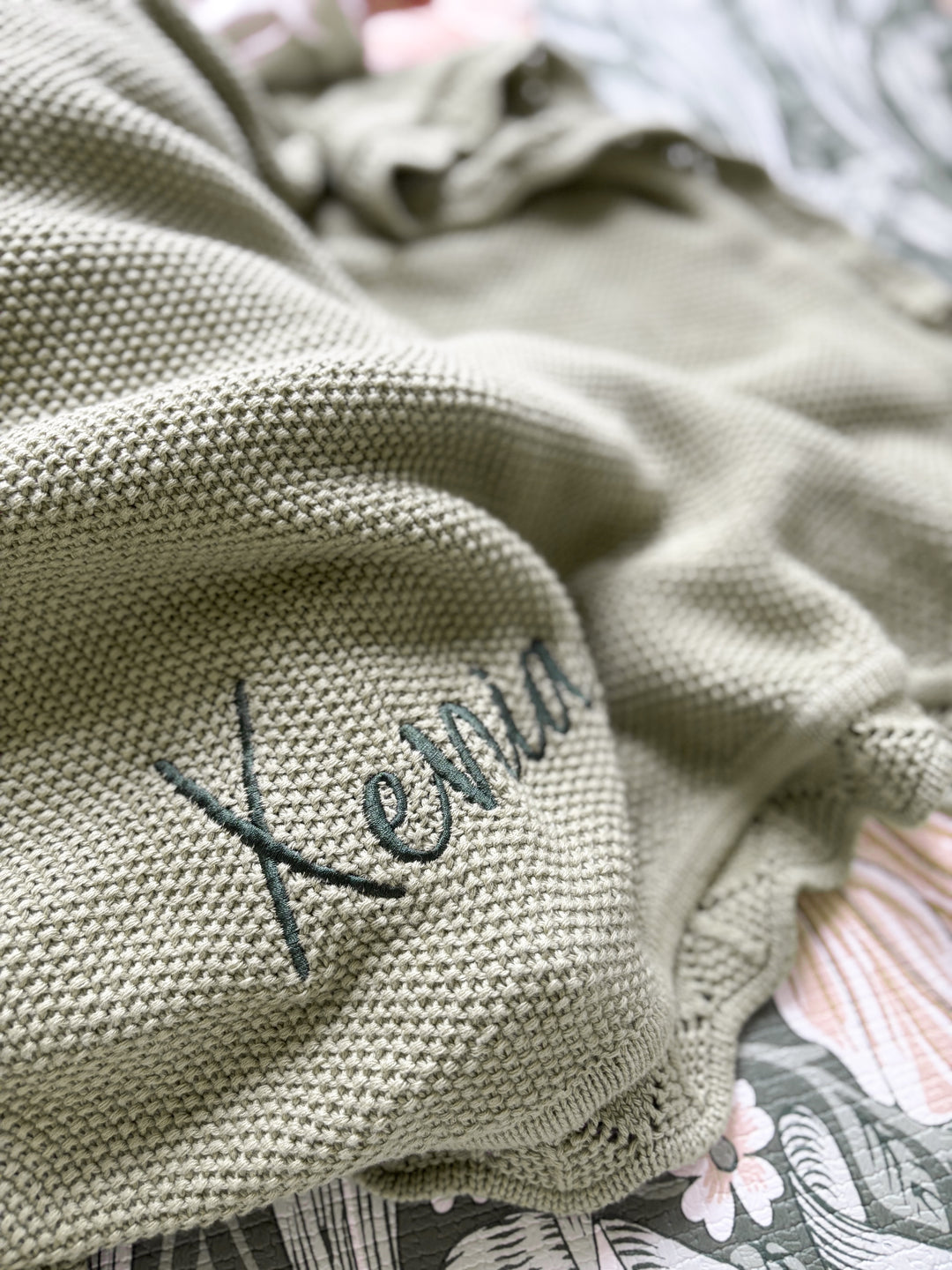 Mabel & Fox - Personalised Knitted Baby Blanket - Sage Green