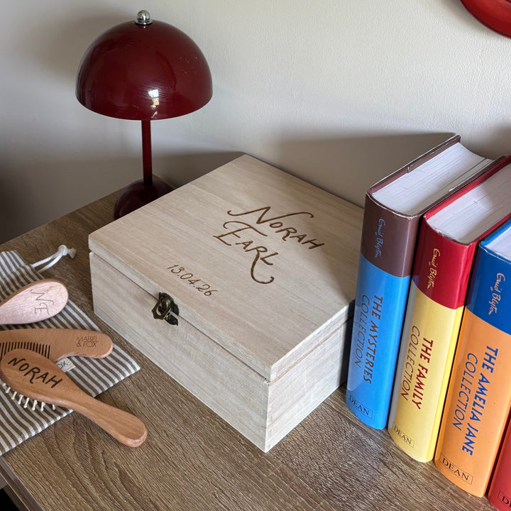 Mabel & Fox - Personalised Wooden Memory Box - Timeless Script - Mabel & Fox