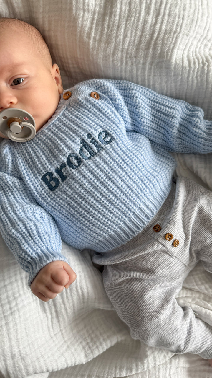 Mabel & Fox - Personalised Knitted Jumper - Blue
