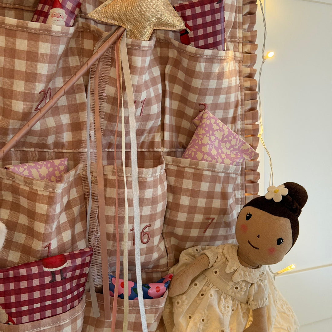 Mabel & Fox - Personalised Pink Gingham Ruffle Advent Calendar - Embroidered