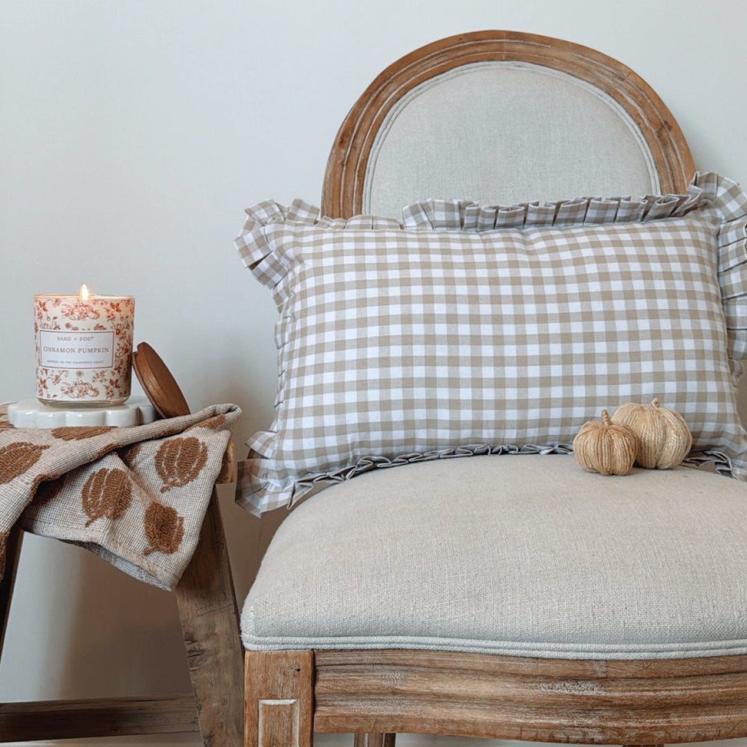 Mabel & Fox - Gingham Ruffle Cushion Cover - Beige