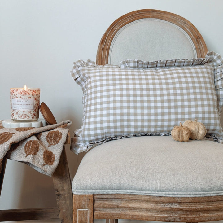 Mabel & Fox - Gingham Ruffle Cushion Cover - Beige
