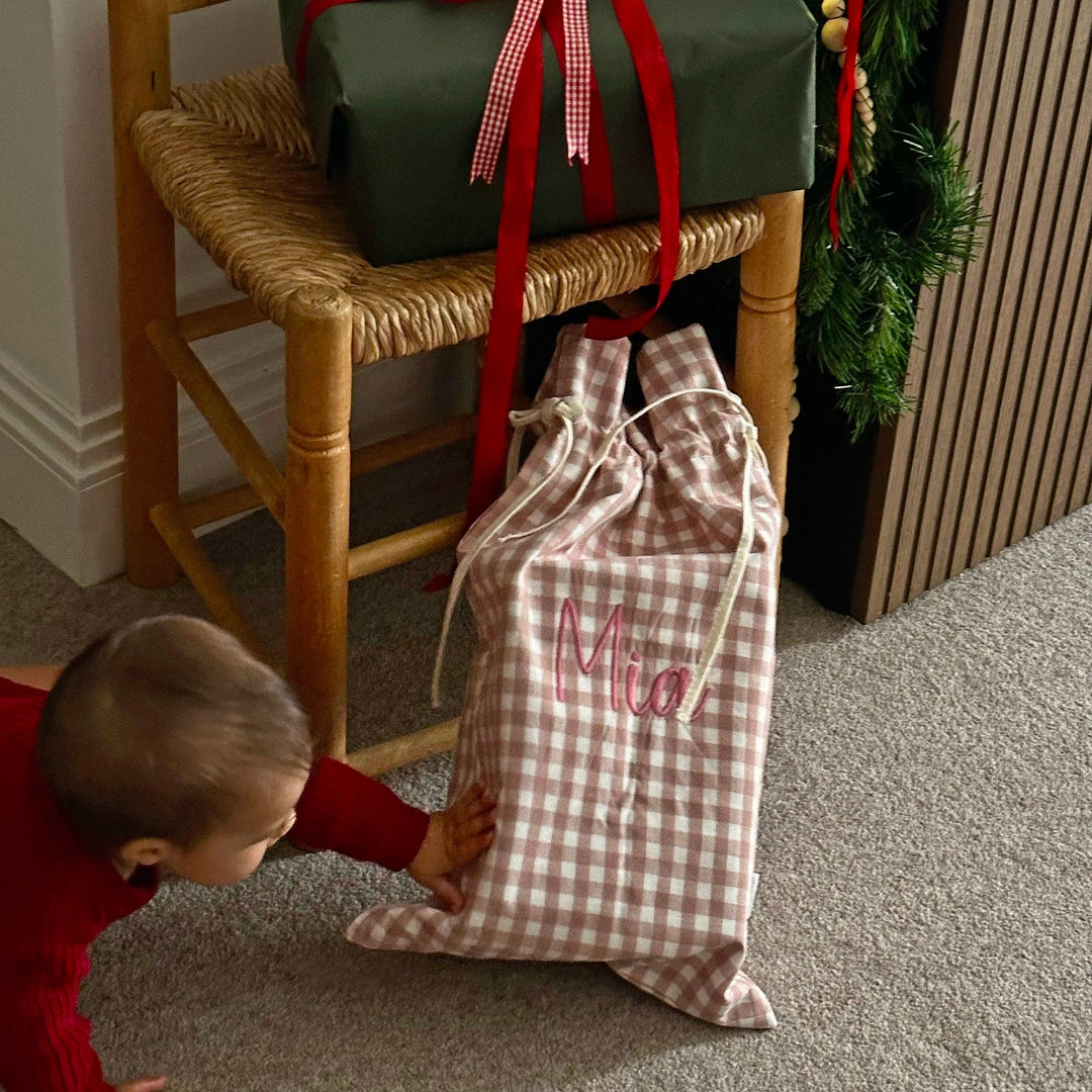 Mabel & Fox - Personalised Pink Gingham Mini Gift Sack - Embroidered