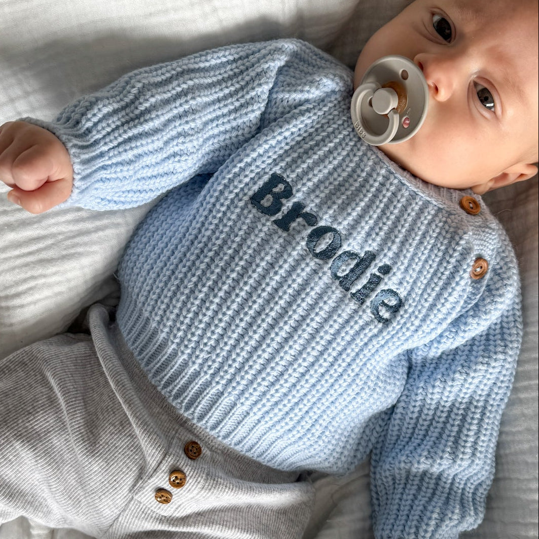 Mabel & Fox - Personalised Knitted Jumper - Blue