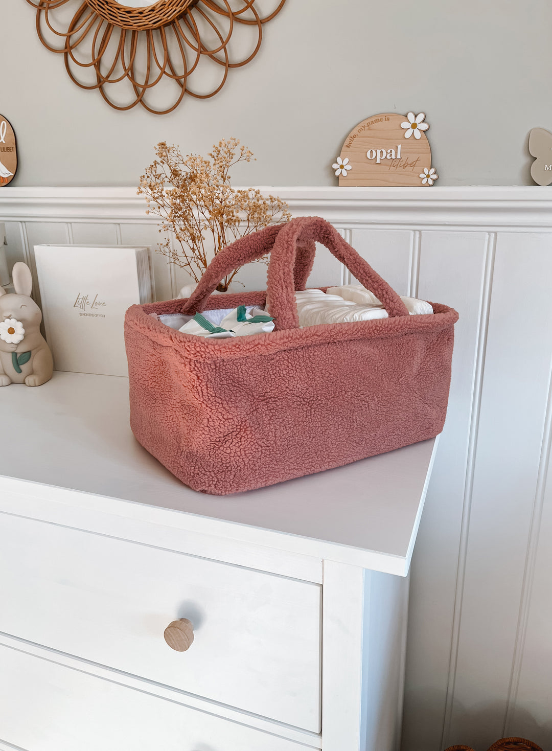 Mabel & Fox - Teddy Nappy Caddy - Rose Pink
