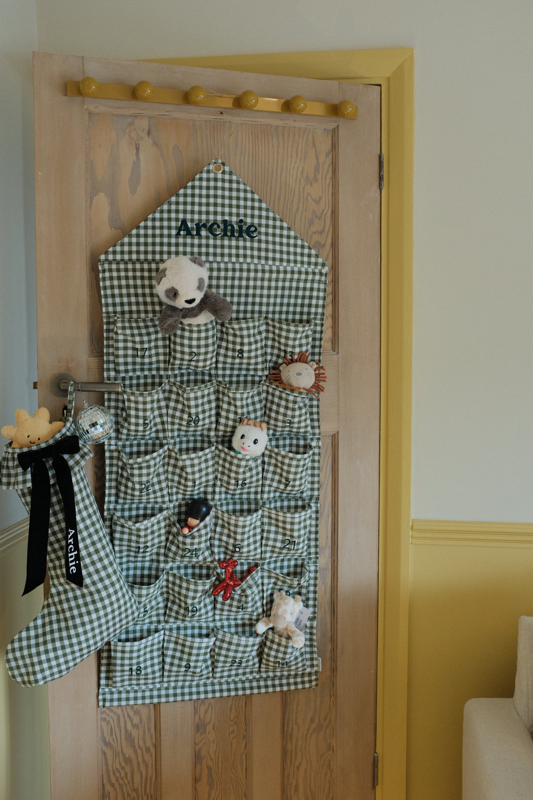 Mabel & Fox - Personalised Green Gingham Advent Calendar - Embroidered