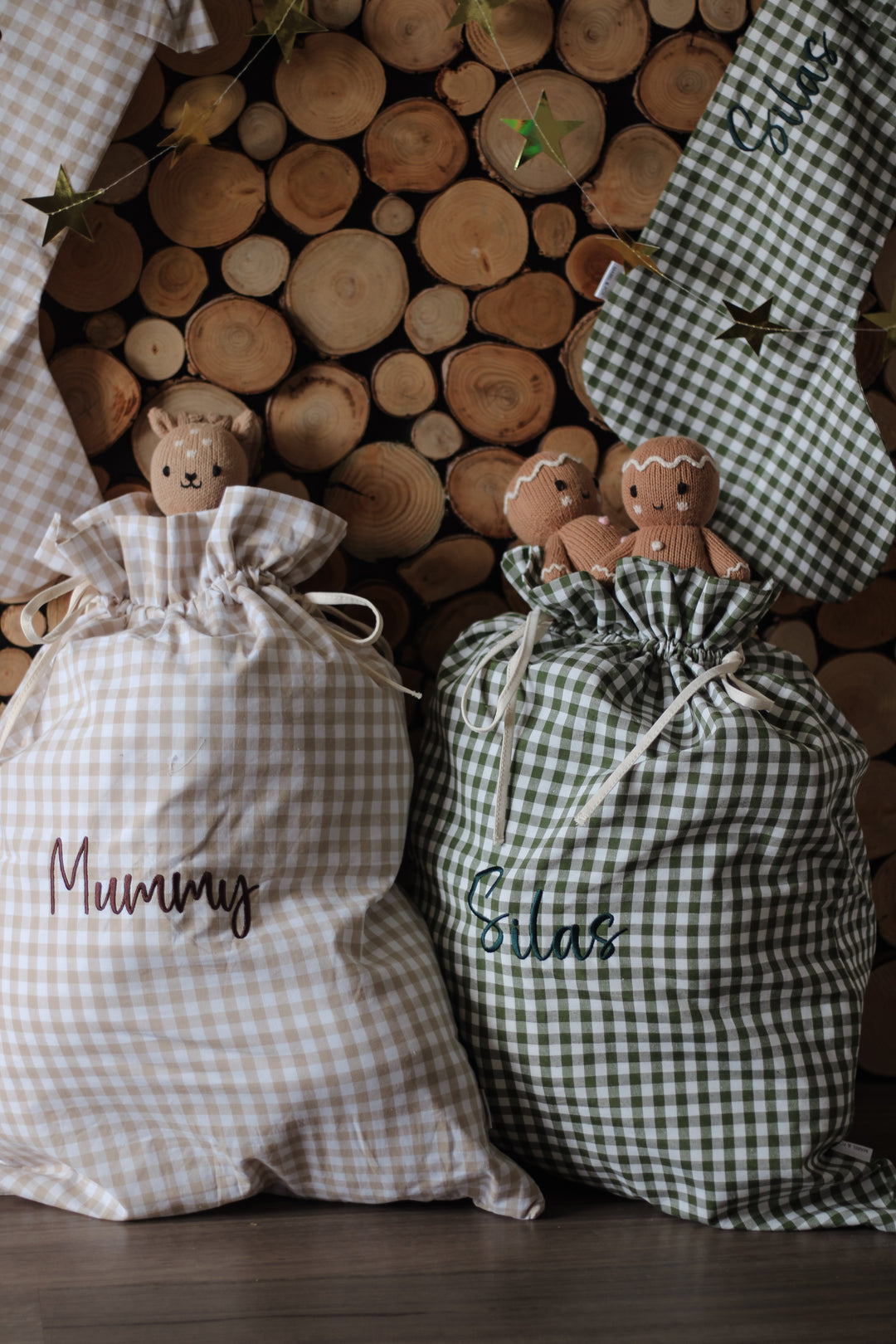 Mabel & Fox - Personalised Green Gingham Gift Sack - Embroidered - Mabel & Fox
