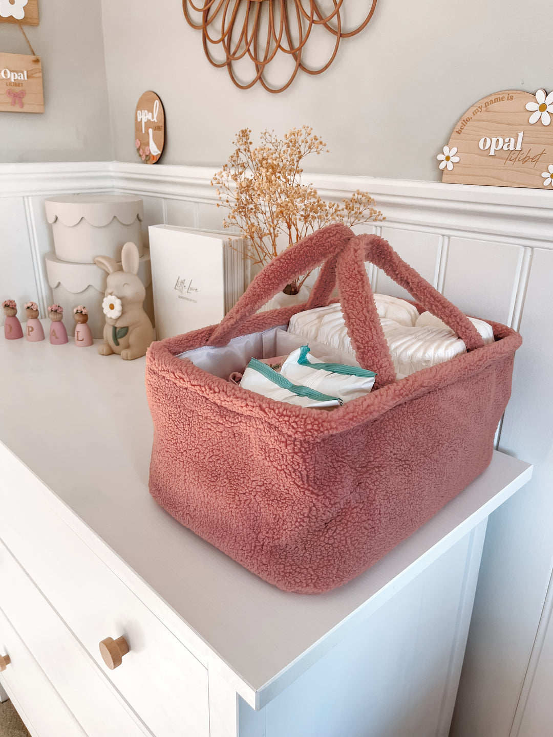 Mabel & Fox - Teddy Nappy Caddy - Rose Pink